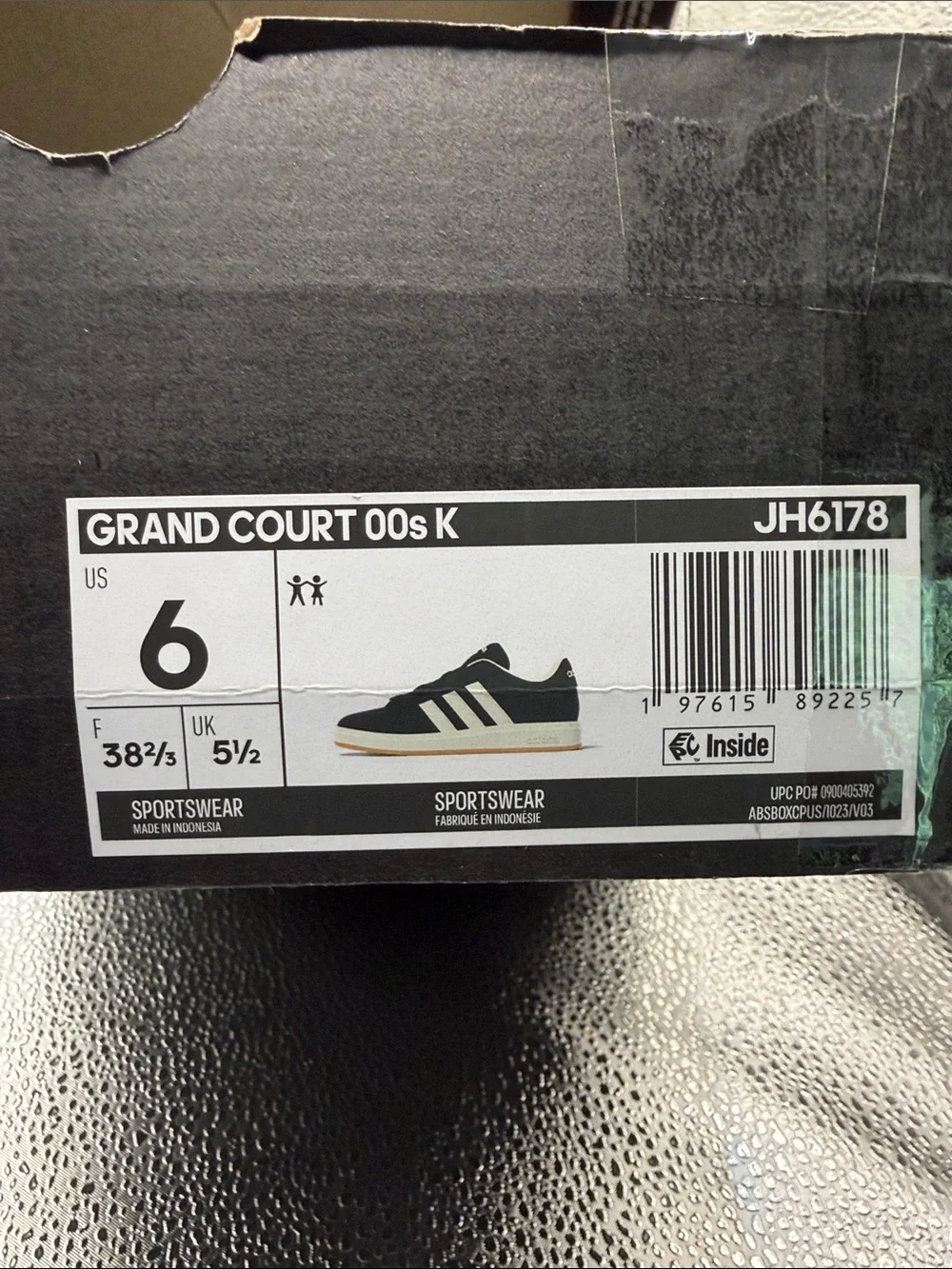 adidas Grand Court 00s Kids Sneakers White Black Size 6 NIB